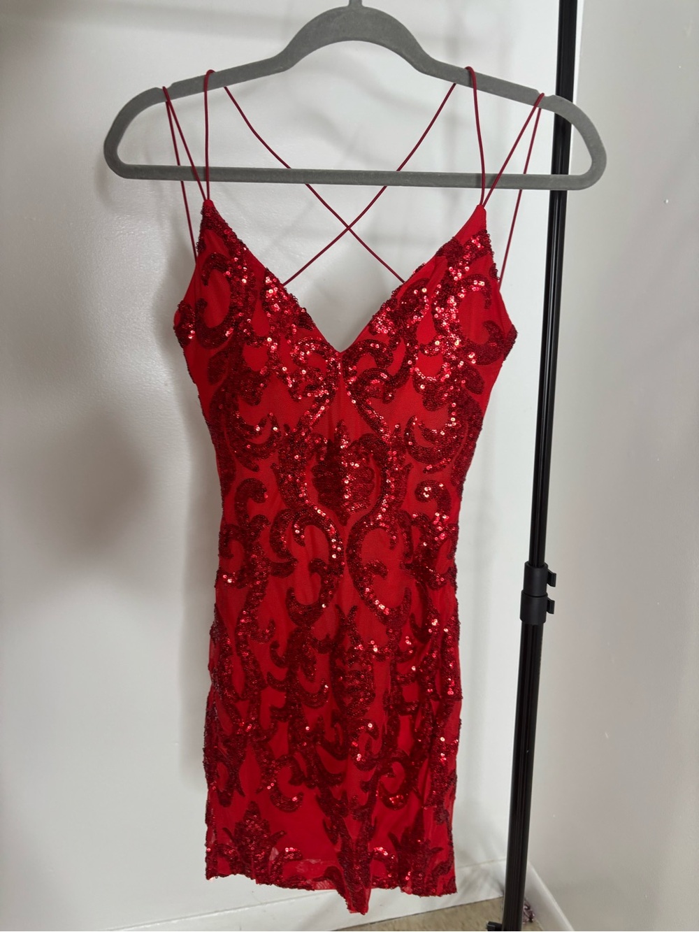 Windsor Red Sequin Spaghetti-Strap Mini Dress